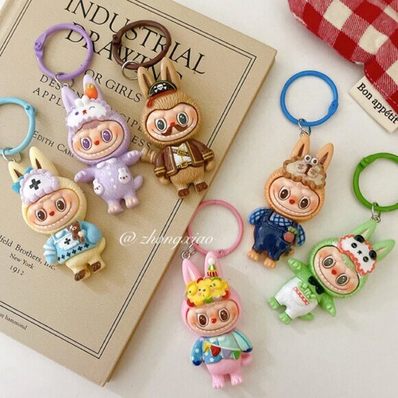 New Popular Hot! mini brown Mocha bunny Labubu Baby keychain dangeler figure - Picture 2 of 3
